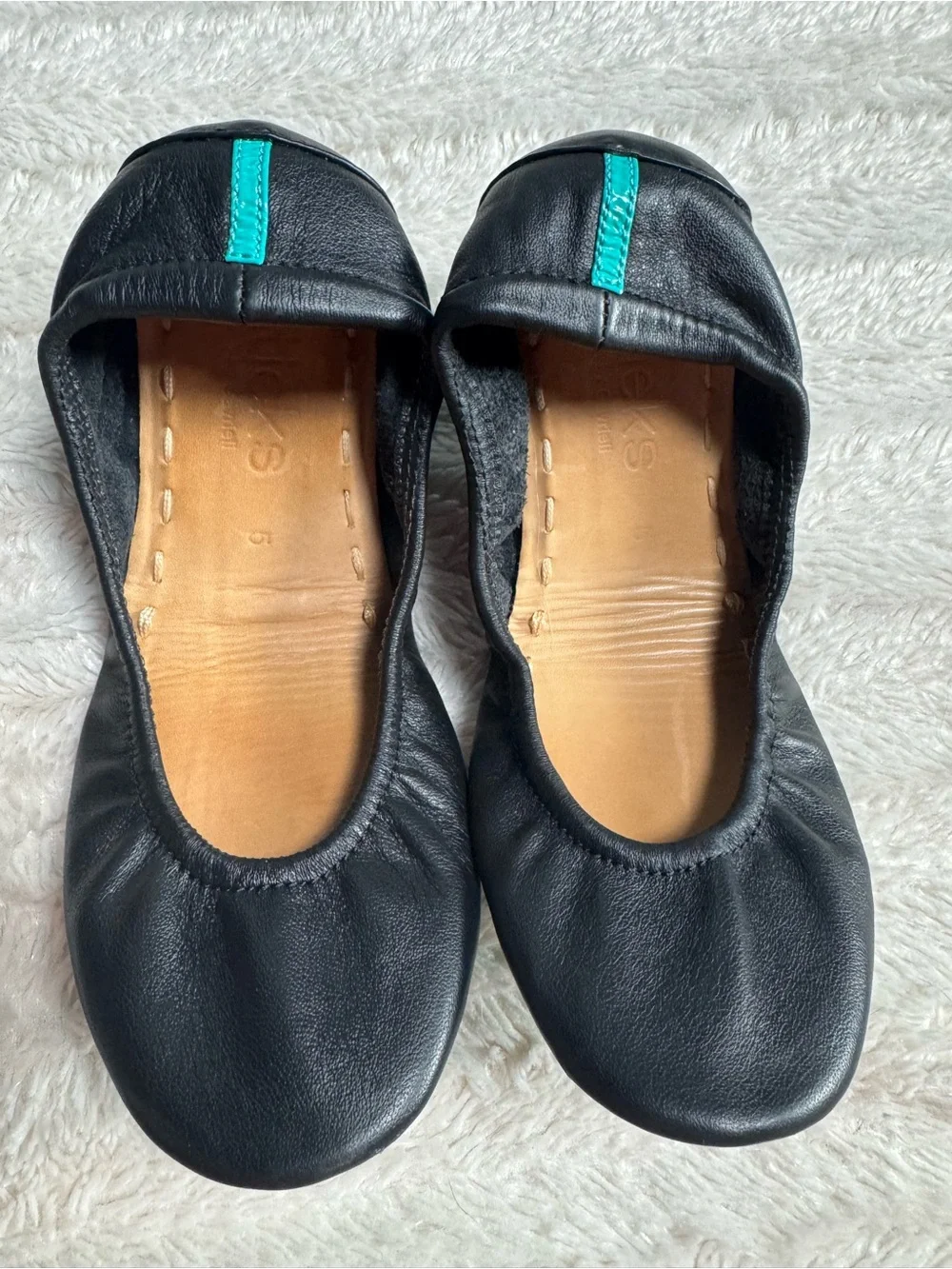 TIEKS Black Ballet Flats with Teal Accent — Lightweight Foldable Women’s Flats